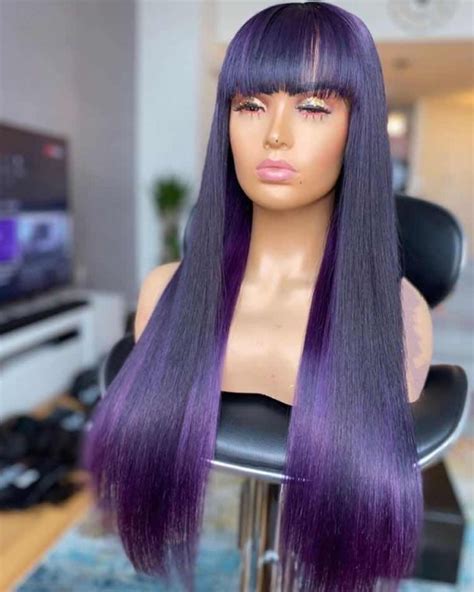 Magic Love Human Virgin Hair Purple With Bangs Pre Plucked