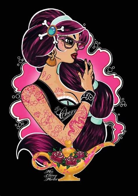 tattooed jasmine by miss cherry martini aladdin girls canvas art print