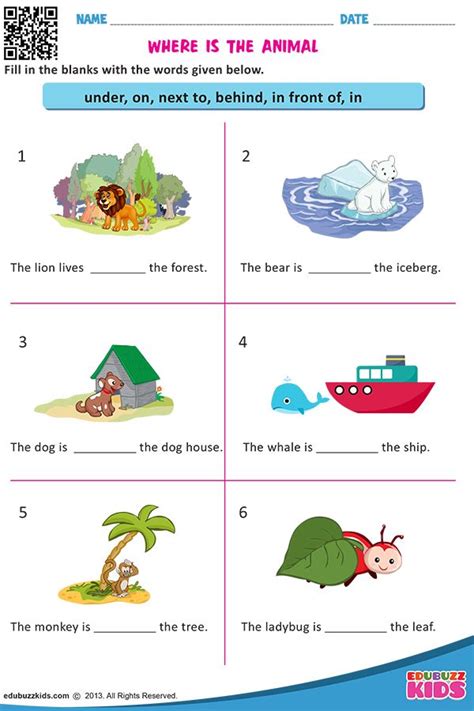animal preposition worksheets kindergarten preposition