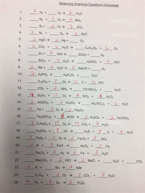 balancing chemical equations worksheet answers