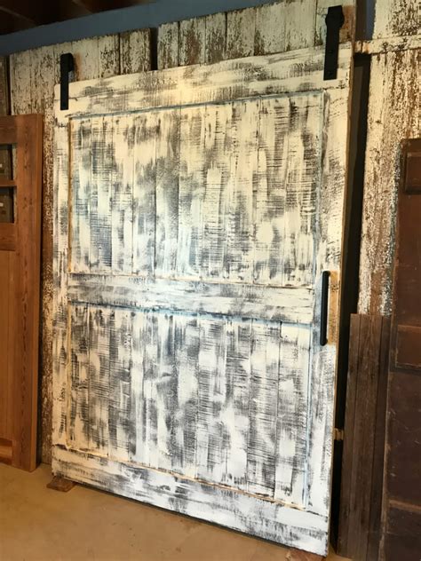 ranch style barn door  distressed white furniture