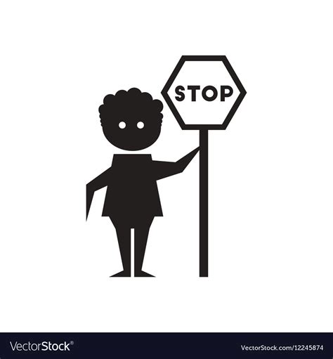 flat icon  black  white man stop sign vector image