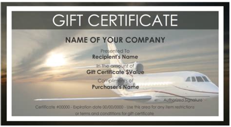 sample travel gift certificate templates printable samples