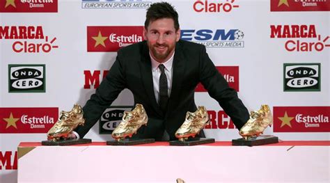 lionel messi receives fourth golden shoe as europe s top scorer
