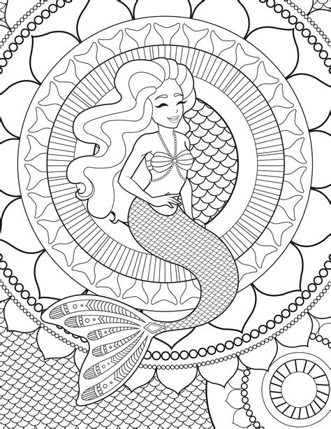 happy mermaid  mandala coloring page mermaid coloring pages