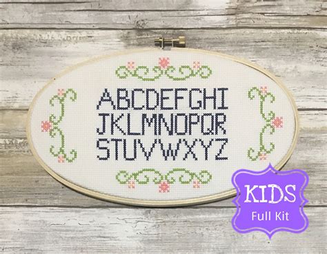 alphabet sampler cross stitch kit  kids craft  kids etsy