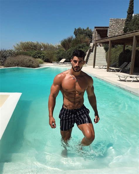 handsome pool men nicholas gala shirtless ripped muscle body