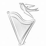 Bird Lyre Illustrations Coloring Vector Swallow Harp Stringed Illustration Book Stock sketch template
