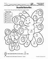 Coloring Worksheets Addition Digit Math Color Colouring School Kids sketch template