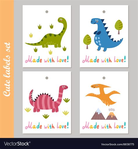 cute labels set  funny dinosaur royalty  vector
