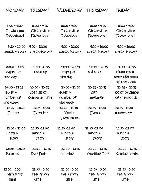 basic daily schedule daycare schedule school schedule daycare