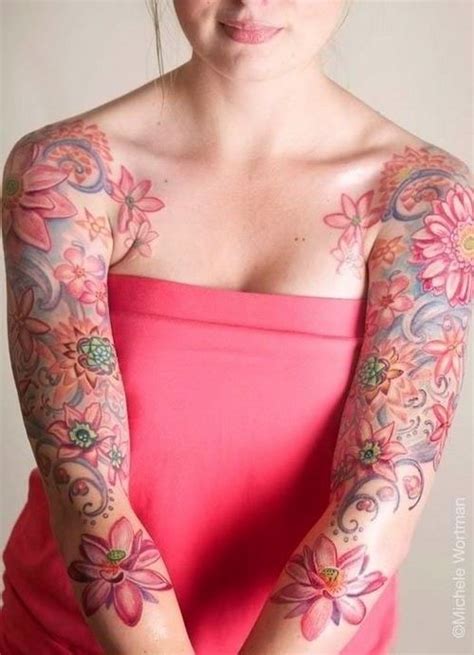 Pink Flower Sleeve Tattoos Floral Sleeve Tattoos Floral Tattoo Sleeve