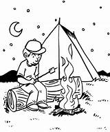 Camping Coloring Pages Camp Campfire Printable Fire Evening Preschool Sheet Kids Book Tent Roasting Boy Place Marshmallows Sheets Colouring Clipart sketch template