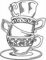 Tea Drawing Coloring Pages Cup Teacup Cups Wonderland Alice Color Embroidery Book Pot Dibujos Drawings Patterns Para Hand Teapot Victorian sketch template