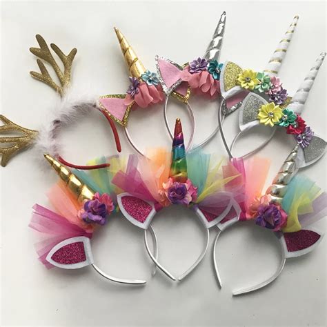 pcs glitter unicorn headband girls kids  diy felt unicorn horn headband flowers unicorn