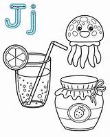 Coloring Letter Juice Alphabet Jam Jellyfish Kindergarten Printable Book Worksheet Preschool Vector Card Illustration Istockphoto Stock Illustrations Study Pages English sketch template
