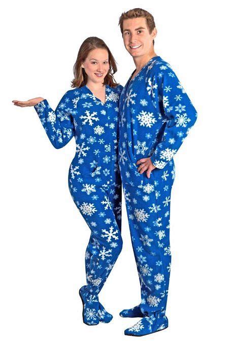 Adult Footies Snowflakes Blue Fleece Drop Seat Footed Pajamas
