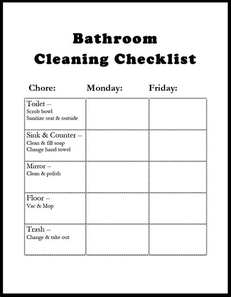 pin  bathroom cleaning checklist