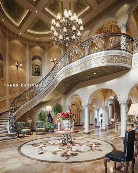 grand foyer design  luxury mansion located  dubai uae  interior design  tah