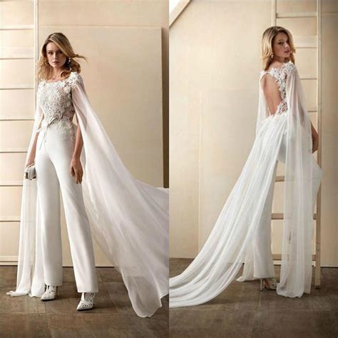 2020 Modest Jumpsuit Wedding Dresses With Sash Lace 3d Applique