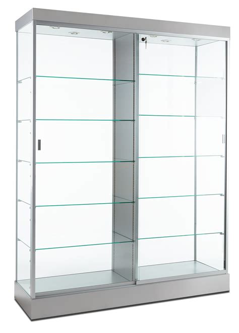 Retail Display Case Silver Finish Hidden Wheels For Mobility