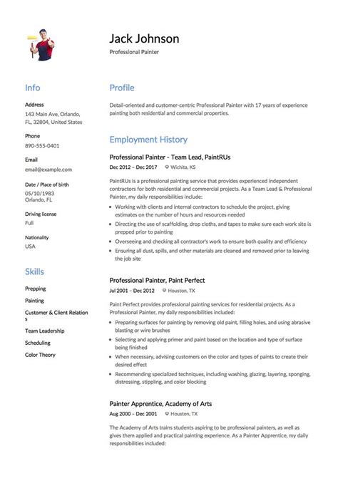 commercial painter resume  resume guide resume examples