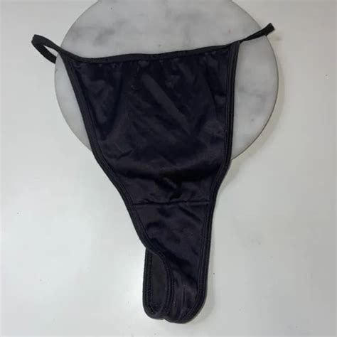 vassarette string bikini thong panty logo waistband black size 7 nylon