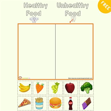 healthy  unhealthy food worksheet busypreschoolercom