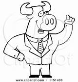 Bull Waving Businessman Clipart Cartoon Cory Thoman Outlined Coloring Vector sketch template