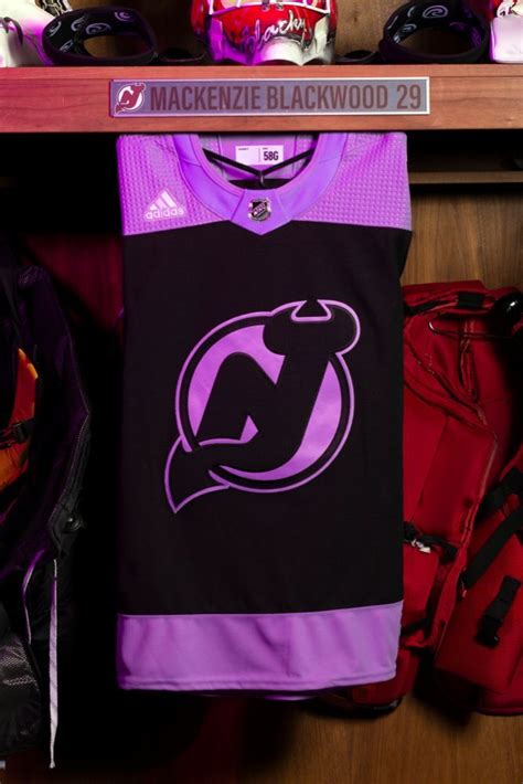 nj devil mascot hockey fights cancer autographed black and lavender