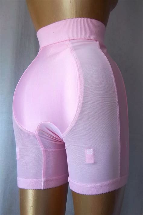 highwaist pink satin paneled vintage long leg girdle shaper panties
