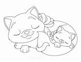 Coloring Cat Pages Kitten Sleeping Kids Mother Printables sketch template