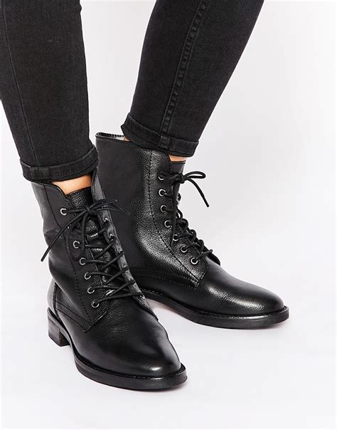 asos aerodrome leather lace  ankle boots  black lyst