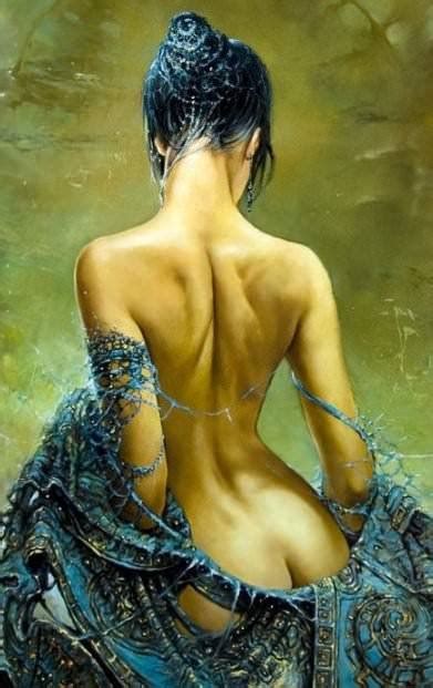 Beauitful Portrait Painting Woman Nude Back Shape