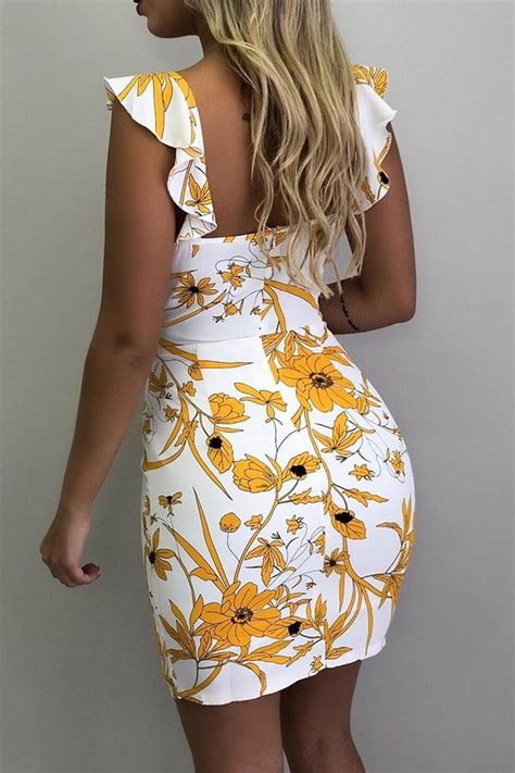 Hualong Sexy Sleeveless Floral Bodycon Dress Online