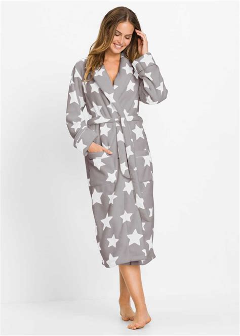 heerlijk zachte fleece badjas met steekzakken grijswolwit gedessineerd