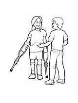 Coloring Pages People Needs Special Crutches Disabilities sketch template