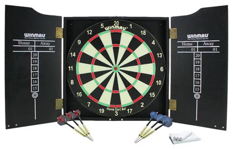 winmau home dart board set  darts includes veneer wood cabinet dartboard game ebay