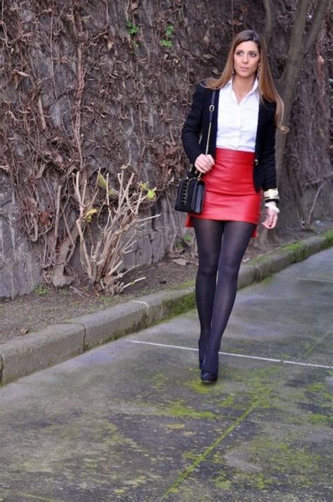 we love tights and everything about them follow us on tumblr red leather skirt fashion