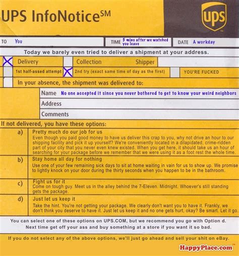 ups missed delivery notice