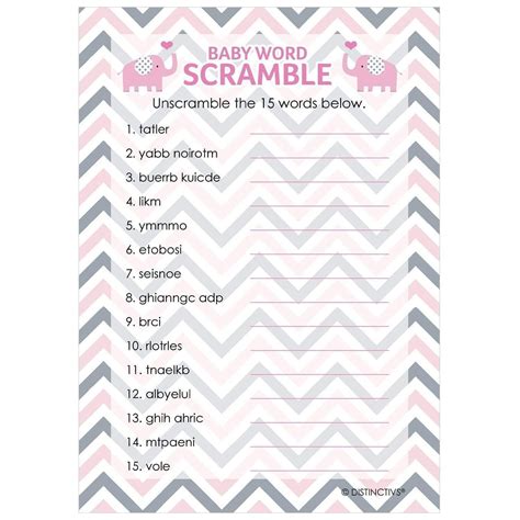 printable baby shower games unscramble words