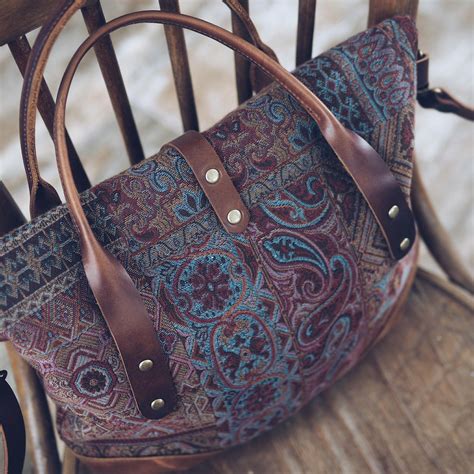 leather tapestry tote bag  women everyday crossbody purse etsy