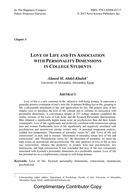 pdf love of life and its associations with personality dimensions in