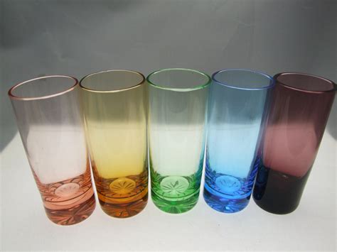 Set Of 5 Vintage Tall Shot Glasses Retro Barware Cut Glass Ebay