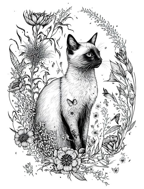 siamese cat coloring sheet ai generated coloring page   etsy