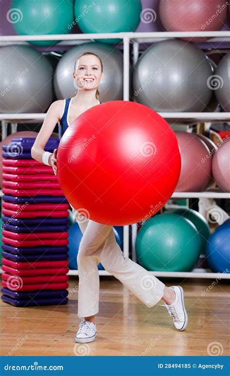 Woman Exercises With Gym Ball Stock Image Image Of Figure Active