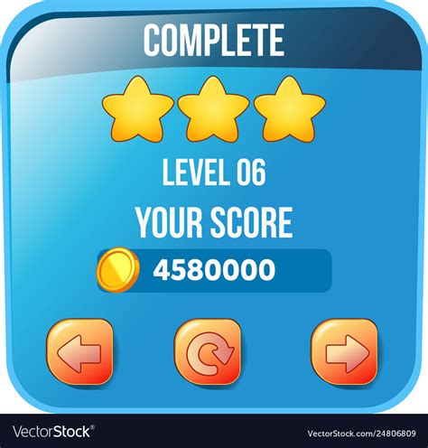 game ui level complete menu pop   stars vector image