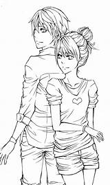 Couple Lineart Anime Deviantart sketch template