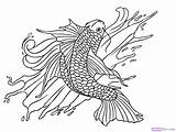 Coloring Fish Koi Pages Tattoo Designs Printable Drawing Men Japanese Draw Tattoos Drawings Detailed Pisces Print Step Adults Water Women sketch template