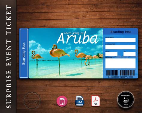 printable aruba surprise trip gift ticket boarding pass etsy   travel gifts trip aruba